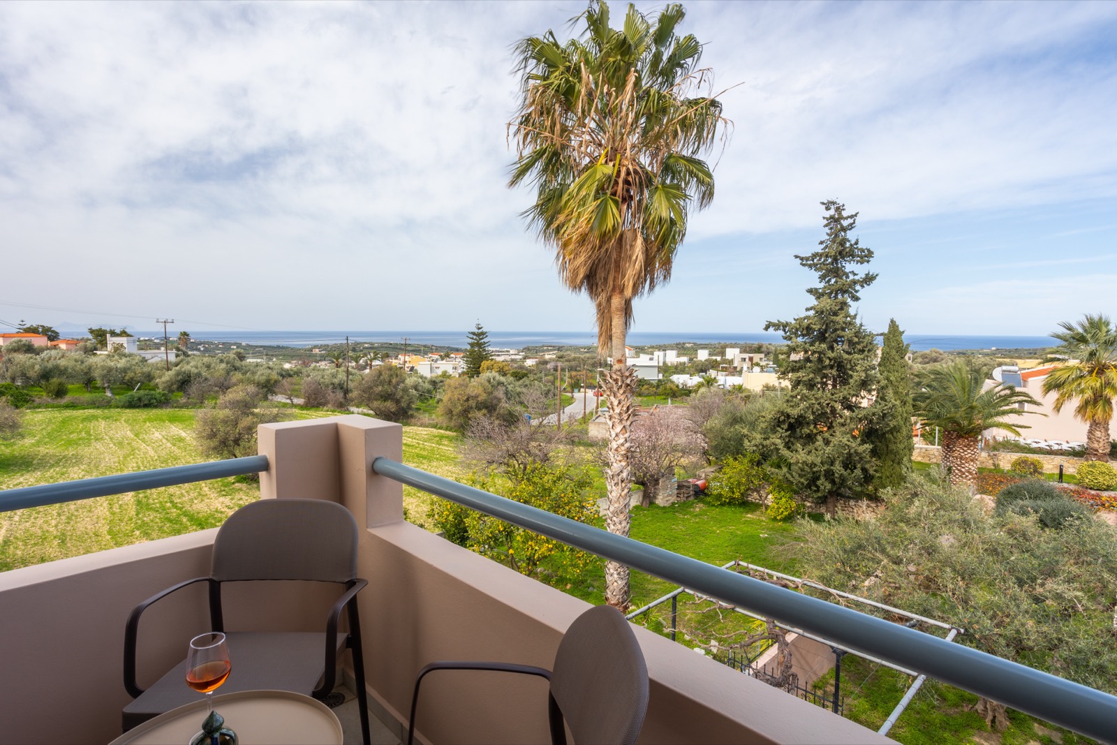 Balcony looking over the olive groves to the sea
